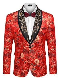 Men's Floral Tuxedo Jacket Luxury Embroidered Blazer Prom Party Dinner Suit Jacket