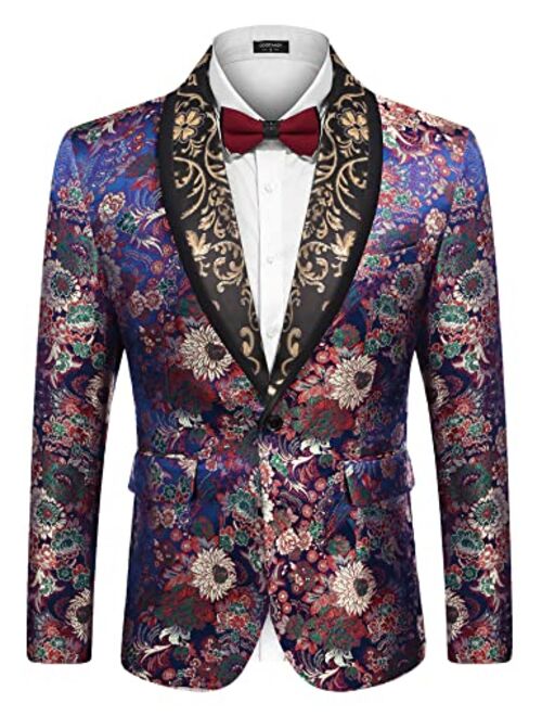 COOFANDY Men's Floral Tuxedo Jacket Luxury Embroidered Blazer Prom Party Dinner Suit Jacket