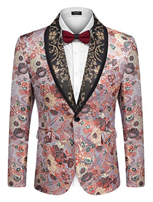 COOFANDY Men's Floral Tuxedo Jacket Luxury Embroidered Blazer Prom Party Dinner Suit Jacket