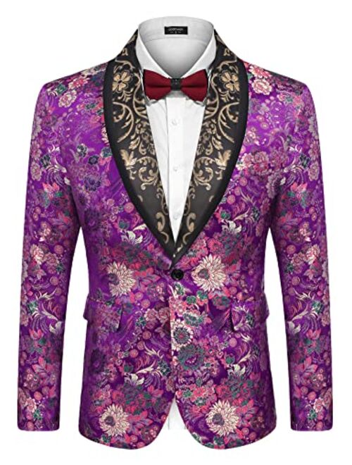 COOFANDY Men's Floral Tuxedo Jacket Luxury Embroidered Blazer Prom Party Dinner Suit Jacket