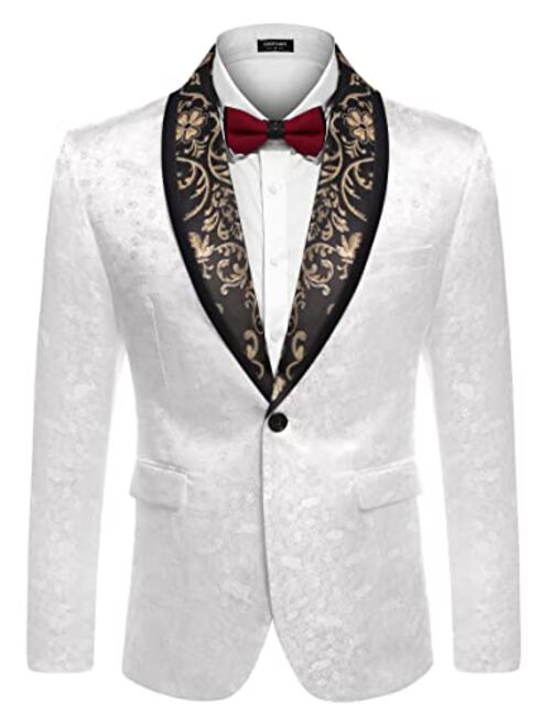 COOFANDY Men's Floral Tuxedo Jacket Luxury Embroidered Blazer Prom Party Dinner Suit Jacket