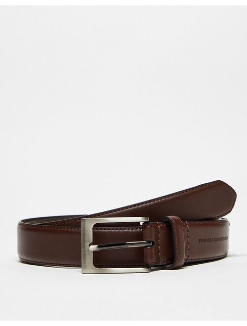 French Connection leather square buckle belt in brown