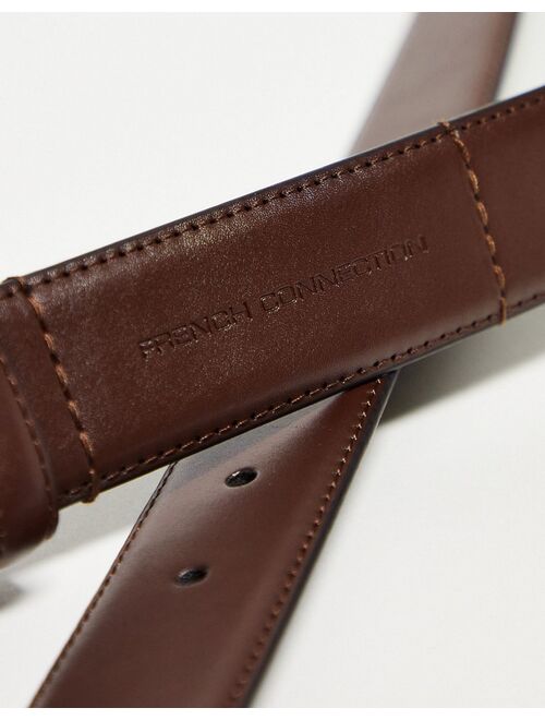 French Connection leather square buckle belt in brown