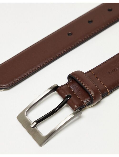 French Connection leather square buckle belt in brown