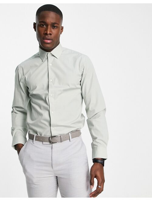 French Connection plain poplin slim fit shirt in light green