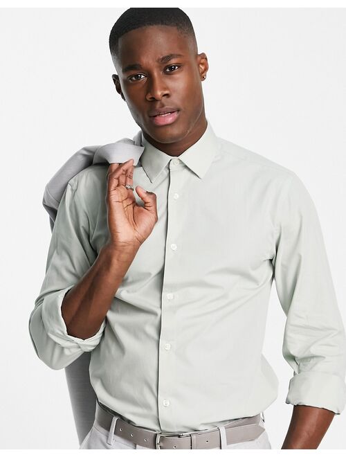 French Connection plain poplin slim fit shirt in light green