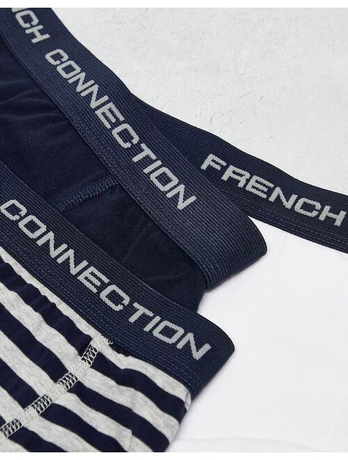 French Connection 3 pack boxers in white blue and black stripe