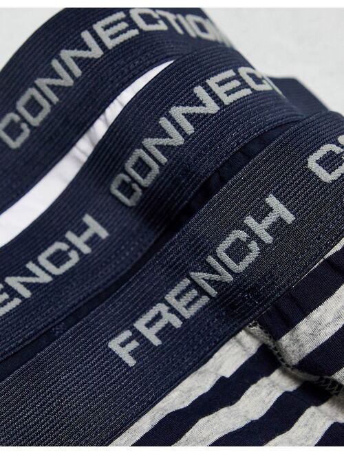 French Connection 3 pack boxers in white blue and black stripe