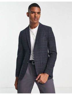 tweed check blazer in navy