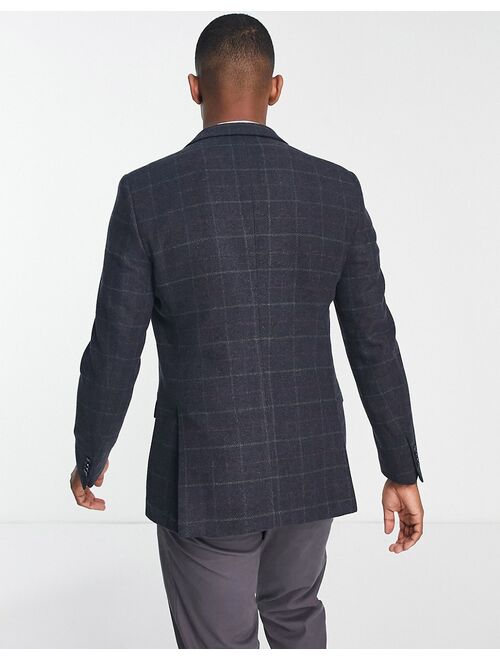 French Connection tweed check blazer in navy