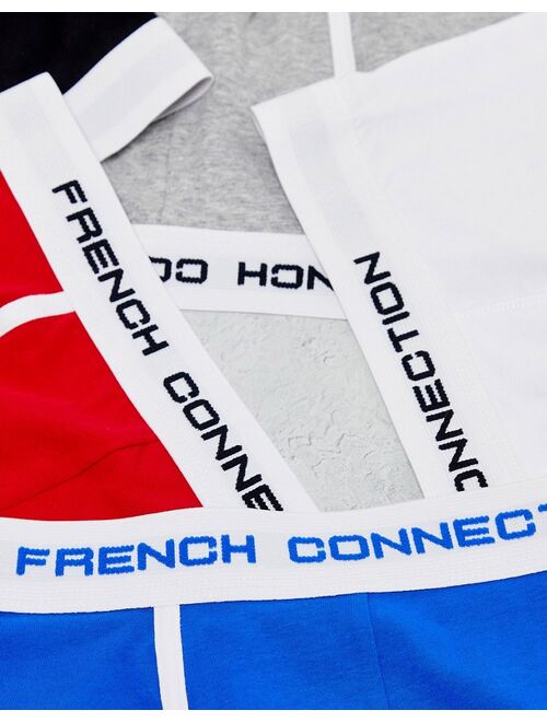 French Connection 7 pack boxers in black white blue red and gray