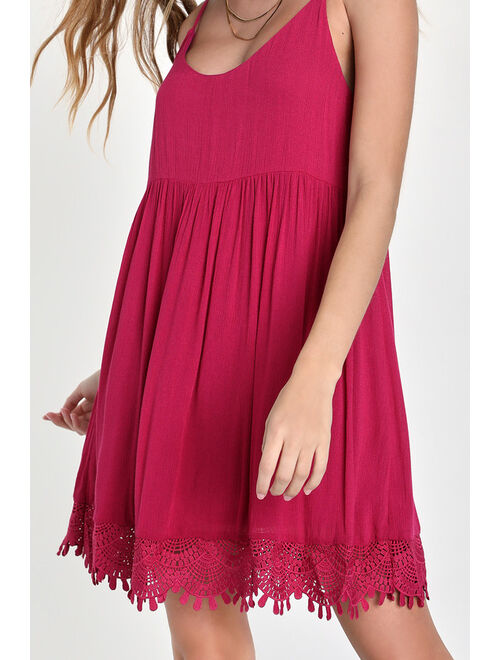 Lulus Rhiannon Magenta Lace Babydoll Dress