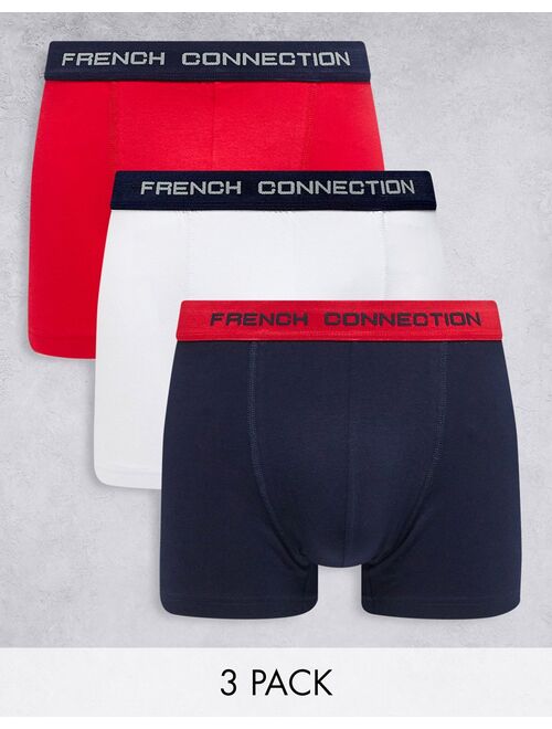 French Connection 3 pack boxers in red white and navy