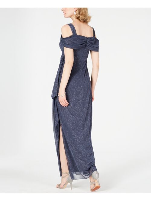 ALEX EVENINGS Cold-Shoulder Draped Metallic Gown