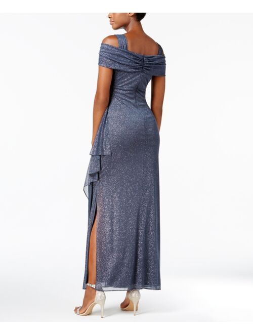 ALEX EVENINGS Cold-Shoulder Draped Metallic Gown