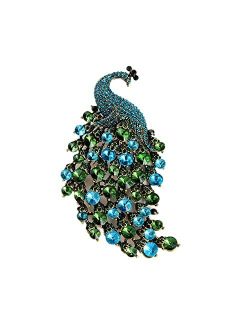 Dtja Rhinestone Peacock Brooch Pin for Women Girls Fashion Exquisite Exaggerated Big Crystal Bird Animal Brooches Lapel Pins Elegant Dress Accessories Wedding Christmas B