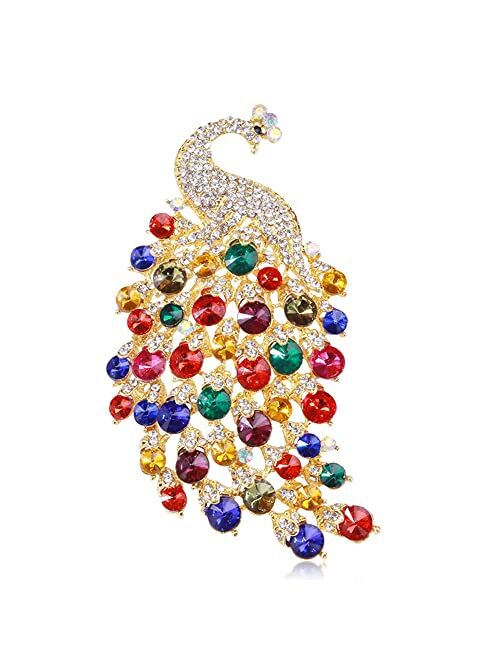 Dtja Rhinestone Peacock Brooch Pin for Women Girls Fashion Exquisite Exaggerated Big Crystal Bird Animal Brooches Lapel Pins Elegant Dress Accessories Wedding Christmas B