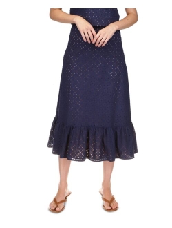 Women's Eyelet Ruffled Midi Skirt