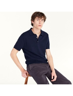 Organic cotton-blend boucle short-sleeve sweater-polo