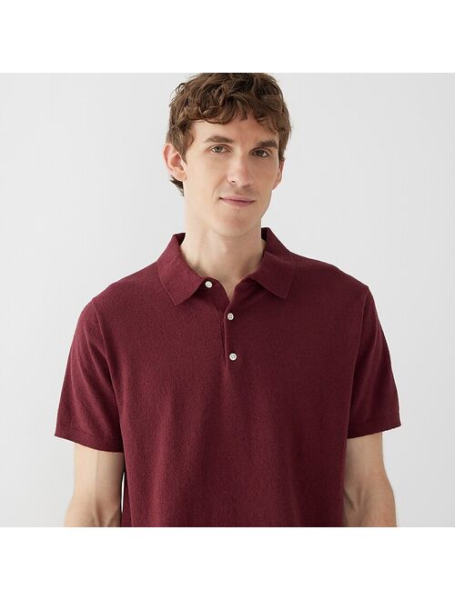 Organic cotton-blend boucle short-sleeve sweater-polo