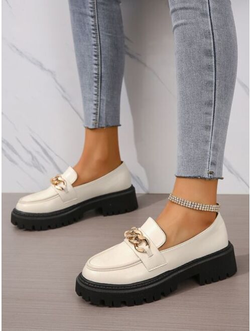 YUANZHILIN Shoes Chain Decor Flat Loafers