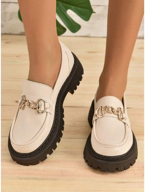 Shein Chain Decor Flatform Loafers For Women