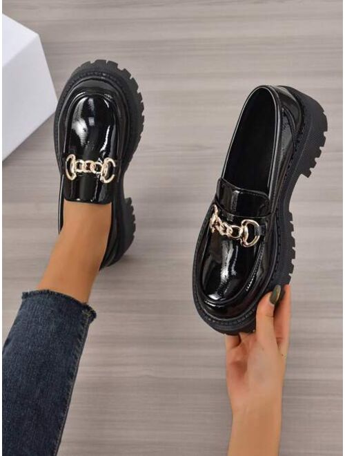 Shein Chain Decor Flatform Loafers For Women