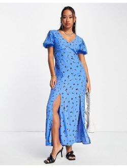 midi tea dress in blue ditsy floral