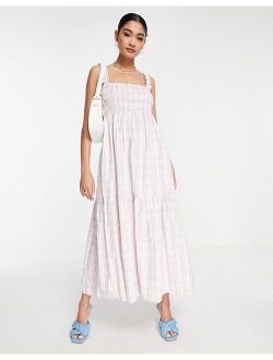 square neck maxi picnic dress in pink check