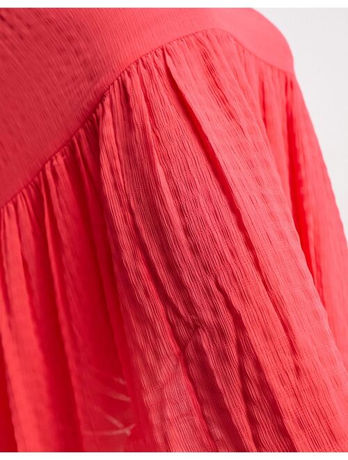 French Connection balloon sleeve boho midi dress in textured red