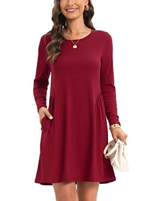 CHARMYI Tshirt Dresses for Women Casual Summer Dress for Women Tunic Swing Loose Pleated T Shirt Dress for Women with Pockets