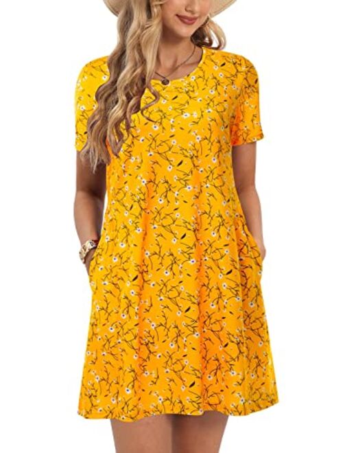 CHARMYI Tshirt Dresses for Women Casual Summer Dress for Women Tunic Swing Loose Pleated T Shirt Dress for Women with Pockets