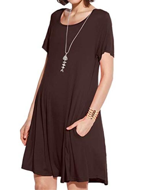 JollieLovin Women's Casual Swing Loose T-Shirt Dress Summer Short Sleeve Tunic Dresses with Pockets (Available in Plus Size)