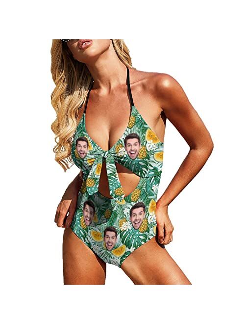 M Yescustom Custom Husband Face Swimsuits for Women, 4th of July Flag One Piece Swimsuits, Customized Bikini for Summer Holiday