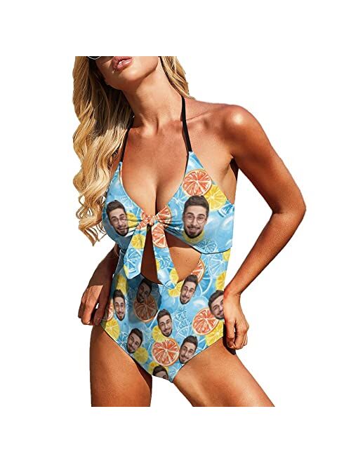 M Yescustom Custom Husband Face Swimsuits for Women, 4th of July Flag One Piece Swimsuits, Customized Bikini for Summer Holiday