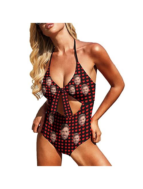 M Yescustom Custom Husband Face Swimsuits for Women, 4th of July Flag One Piece Swimsuits, Customized Bikini for Summer Holiday