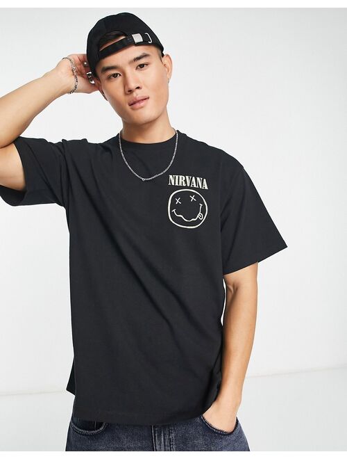 Pull&Bear X Nirvana back print t-shirt in black