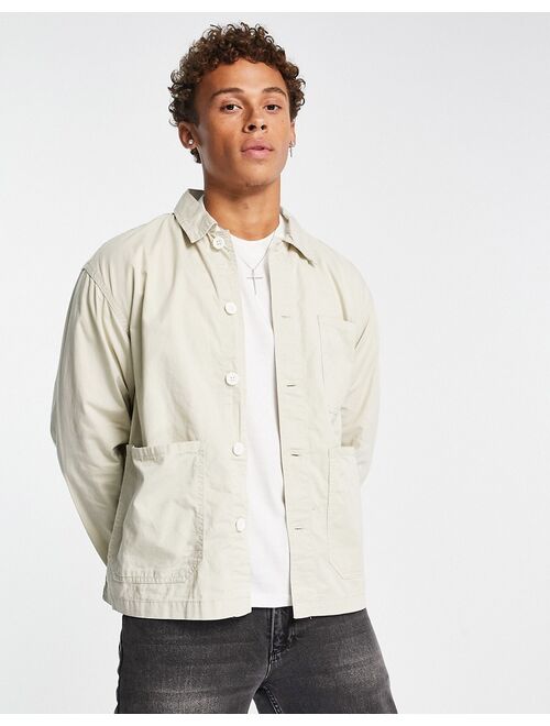 Pull&Bear overshirt in relaxed fit in ecru