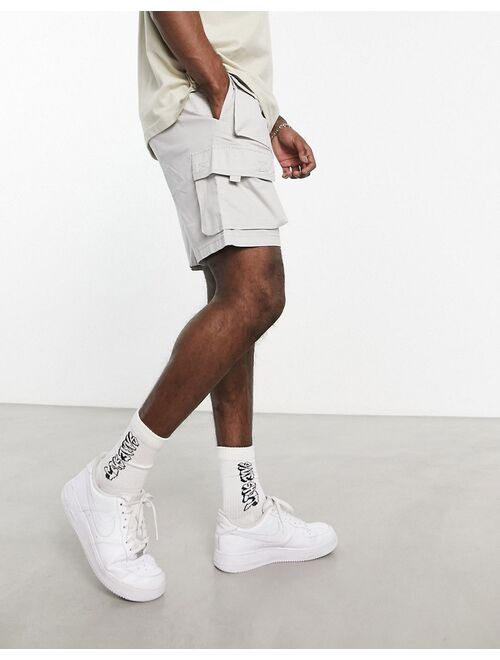 Pull&Bear utility cargo shorts in stone