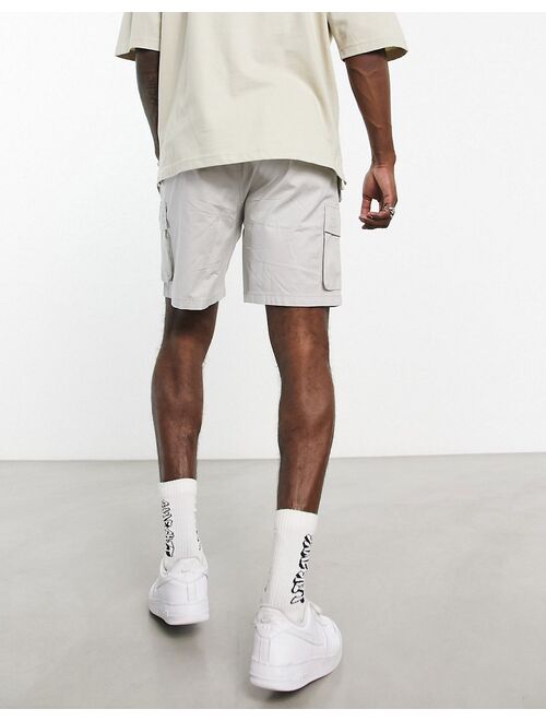 Pull&Bear utility cargo shorts in stone