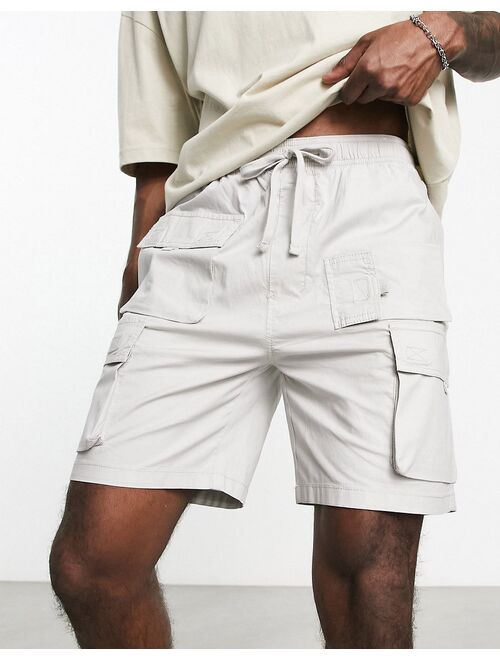 Pull&Bear utility cargo shorts in stone