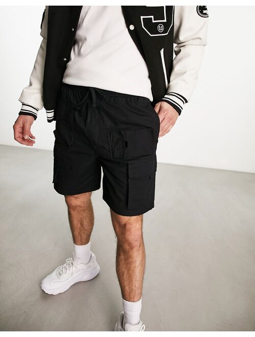 Pull&Bear utility cargo short in black