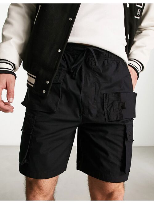 Pull&Bear utility cargo short in black