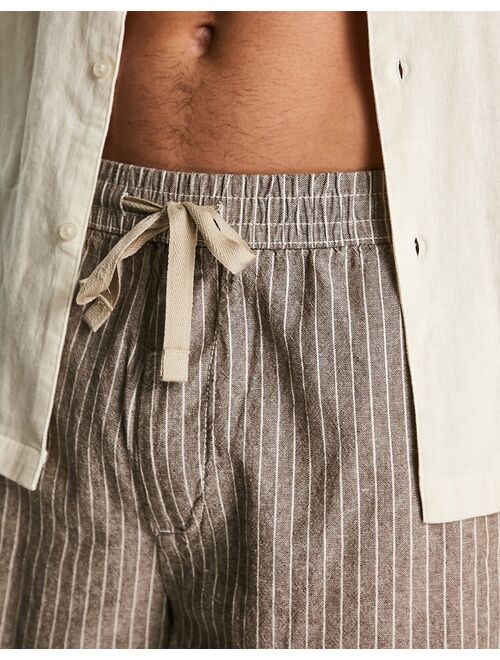 Pull&Bear linen shorts in brown micro stripe