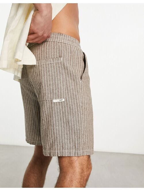 Pull&Bear linen shorts in brown micro stripe