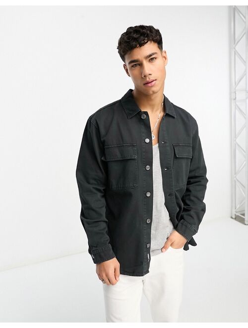 Pull&Bear twill worker shirt in black