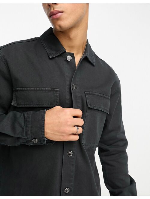 Pull&Bear twill worker shirt in black