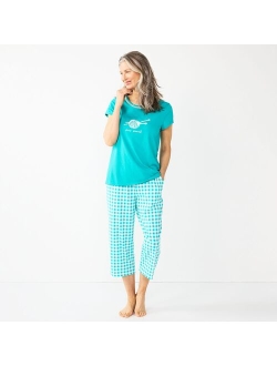 Short Sleeve Pajama Top & Capri Pajama Pants Sleep Set