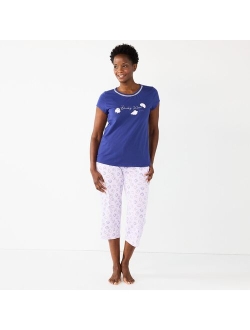 Short Sleeve Pajama Top & Capri Pajama Pants Sleep Set