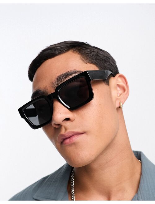 ASOS DESIGN square sunglasses with bevel frame in black